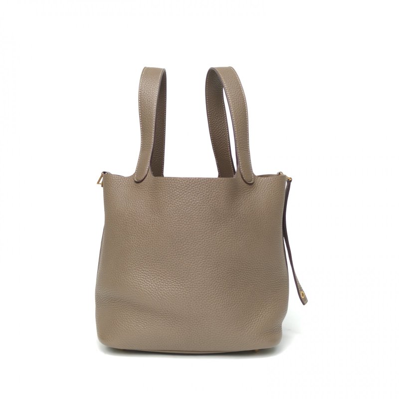 HERMES Picotin22菜籃子18大象灰TC皮D刻金扣肩背包-1