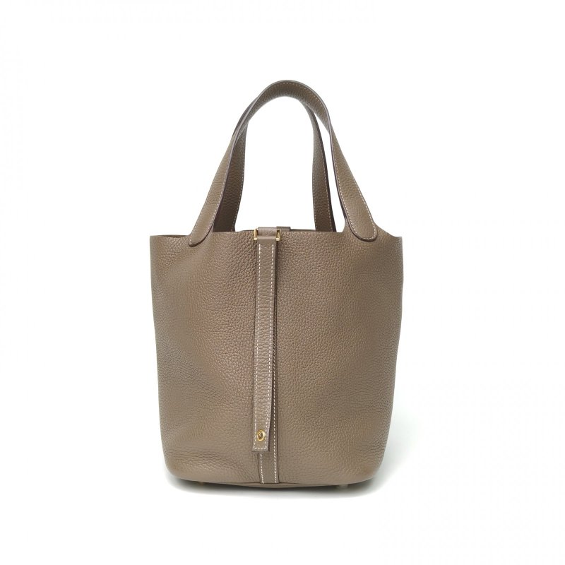 HERMES Picotin22菜籃子18大象灰TC皮D刻金扣肩背包-2