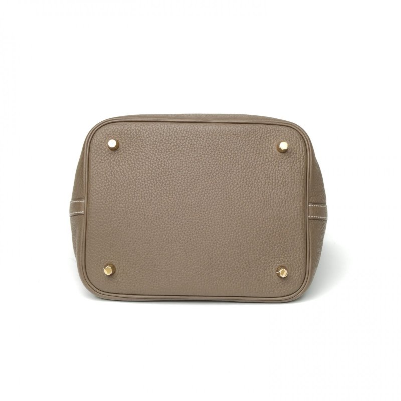 HERMES Picotin22菜籃子18大象灰TC皮D刻金扣肩背包-4