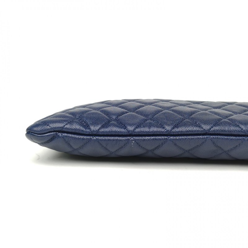 CHANEL CF手拿包大號35藍色荔枝牛皮24開銀扣肩背包-4