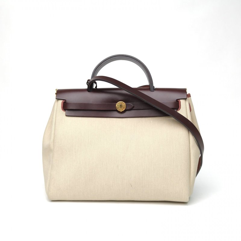 HERMES Herbag310G馬鞍紅帆布/Hunter牛皮Z刻金扣肩背包-0