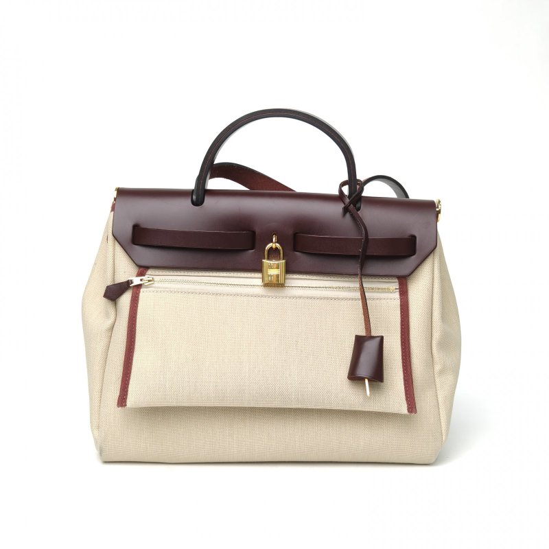 HERMES Herbag310G馬鞍紅帆布/Hunter牛皮Z刻金扣肩背包-2