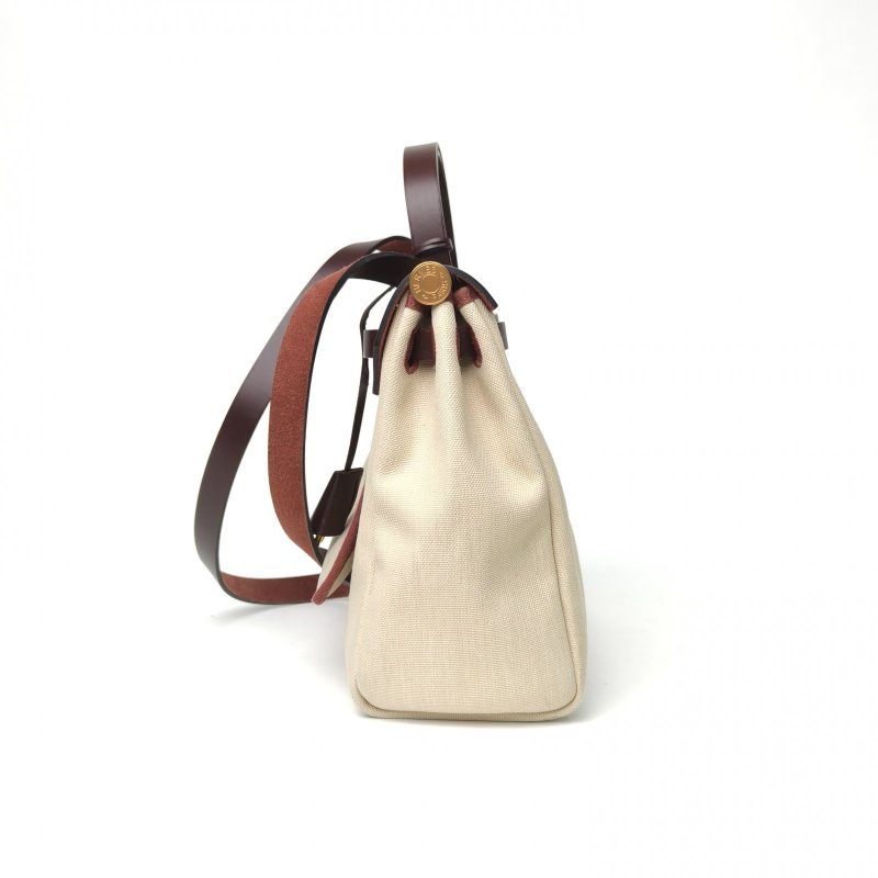 HERMES Herbag310G馬鞍紅帆布/Hunter牛皮Z刻金扣肩背包-3