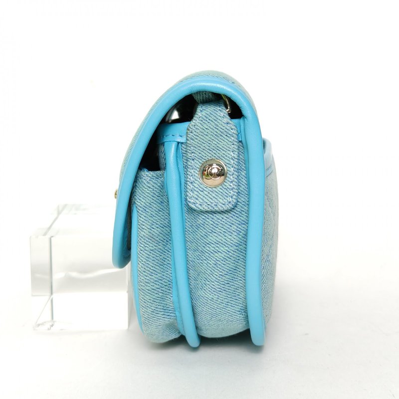 CHANEL 藍色牛仔31開淺金扣馬鞍包丹寧肩背包-1