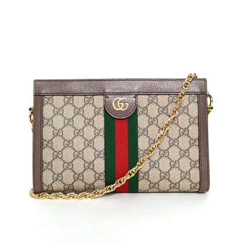 GUCCI Ophidia夾子包小號26老花PVC金扣肩背包