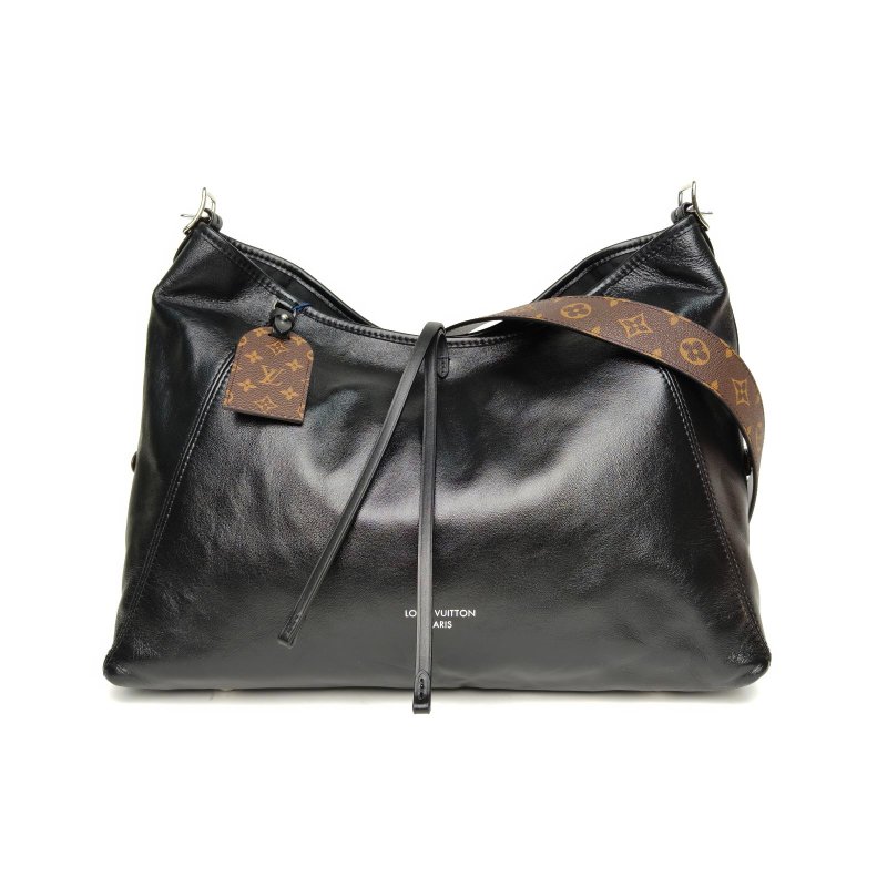 LOUIS VUITTON CARRYALLDark中號39黑色羊皮銀扣晶片肩背包-0