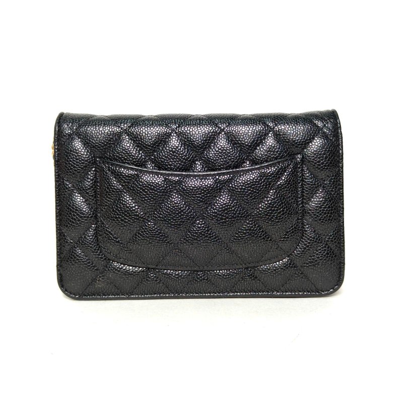 CHANEL CFWOC19黑色荔枝牛皮晶片開金扣肩背包-2