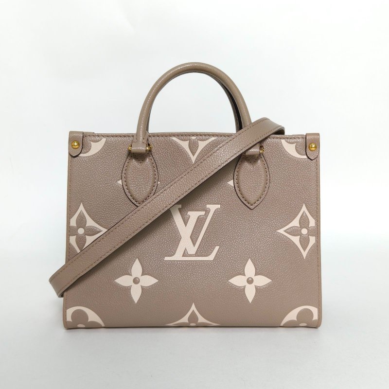 LOUIS VUITTON Onthego小號25大象灰牛皮金扣晶片大Logo印花肩背包-0