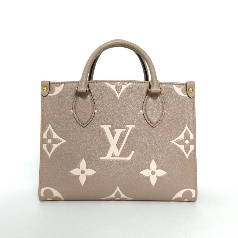 LOUIS VUITTON Onthego小號25大象灰牛皮金扣晶片大Logo印花肩背包-2