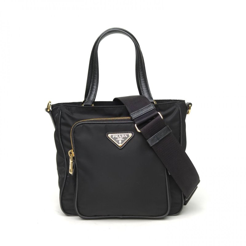 PRADA 黑色尼龍PradaNylonCargo托特Tote手提單肩包肩背包-0