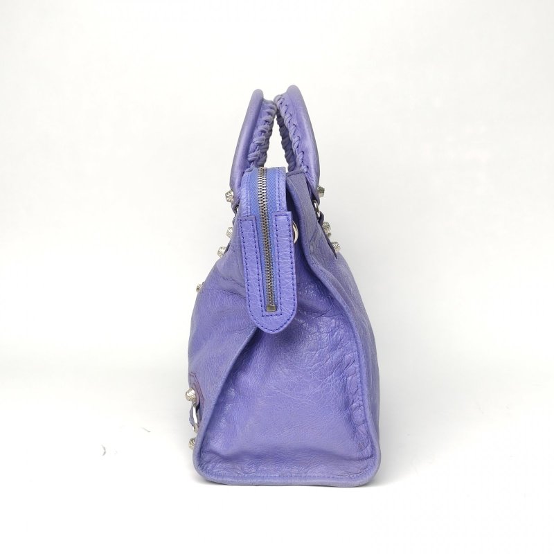 BALENCIAGA CLASSICCITY機車包中號38紫色羊皮銀扣肩背包-1