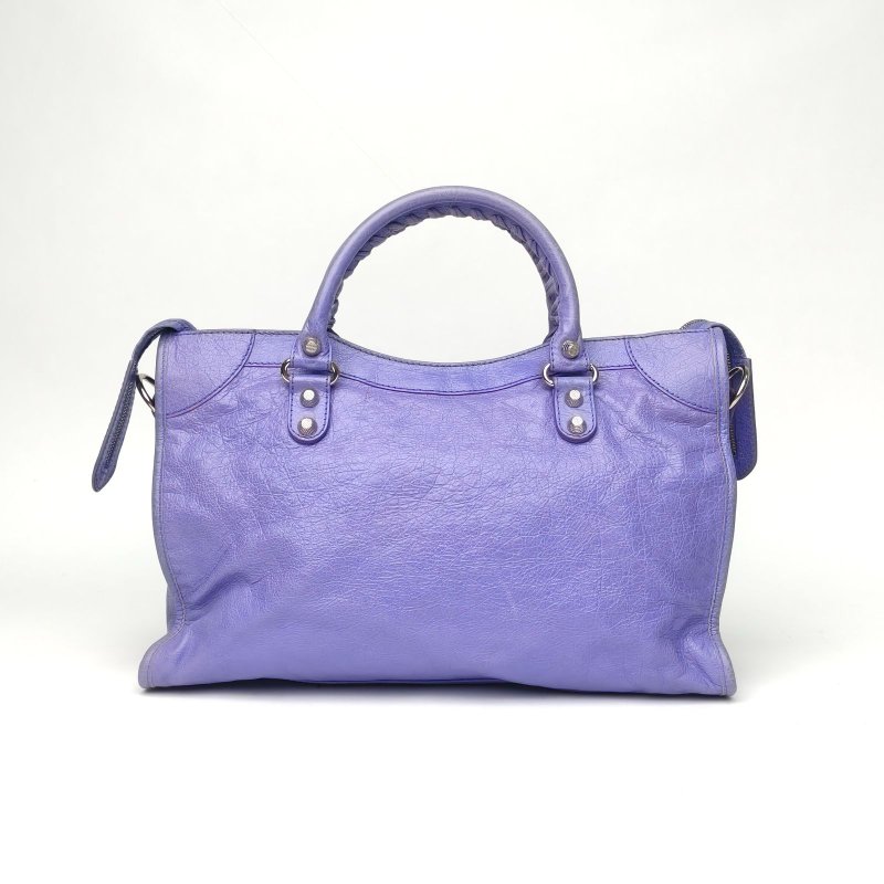BALENCIAGA CLASSICCITY機車包中號38紫色羊皮銀扣肩背包-2