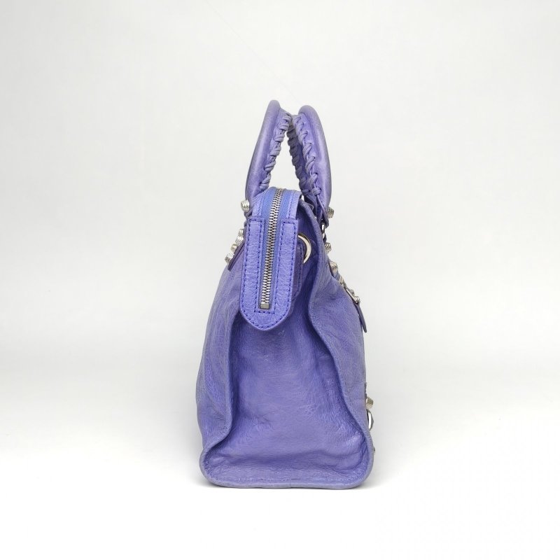 BALENCIAGA CLASSICCITY機車包中號38紫色羊皮銀扣肩背包-3