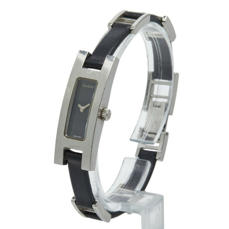 Gucci 3900L 石英腕錶,黑色錶盤,不鏽鋼錶殼,皮革錶帶,女士款-1