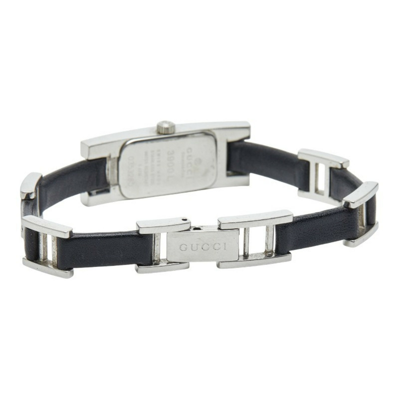 Gucci 3900L 石英腕錶,黑色錶盤,不鏽鋼錶殼,皮革錶帶,女士款-2