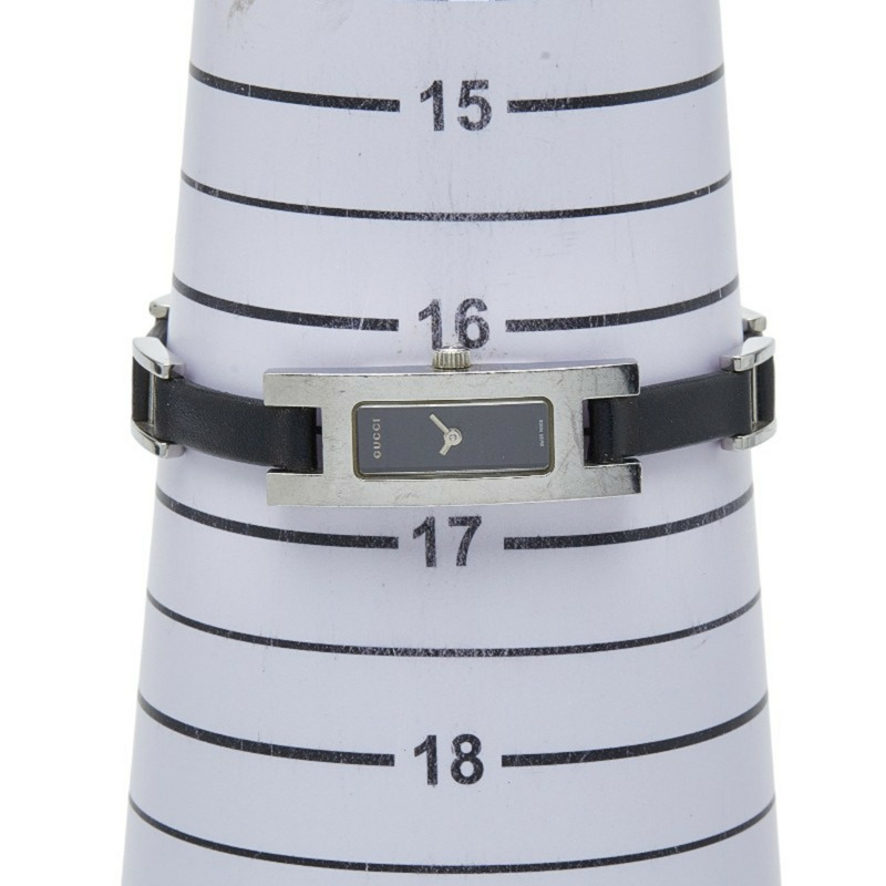 Gucci 3900L 石英腕錶,黑色錶盤,不鏽鋼錶殼,皮革錶帶,女士款-6