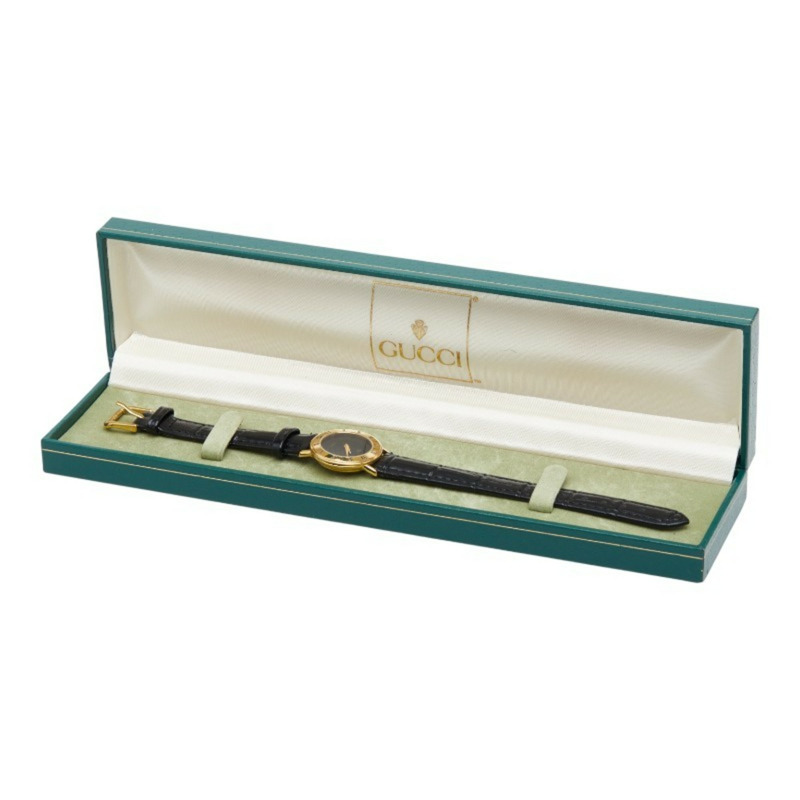 Gucci 女士腕錶，3000L 石英機芯，黑色錶盤，不鏽鋼錶殼和皮革錶帶（非原廠）。-6