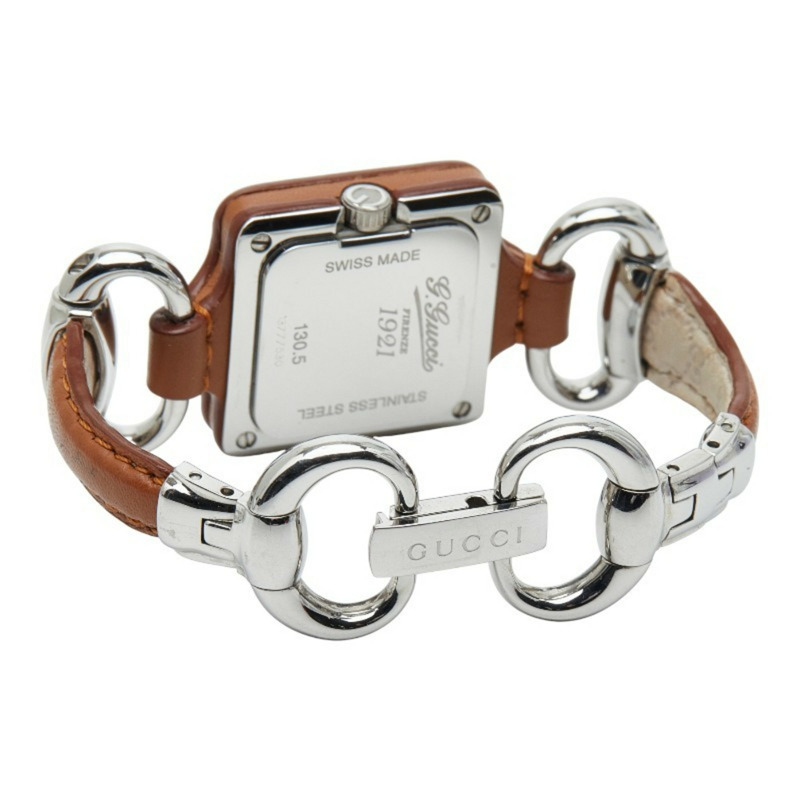 Gucci 女士腕錶,130.5毫米石英機芯,白色錶盤,不鏽鋼錶殼,皮革錶帶-2