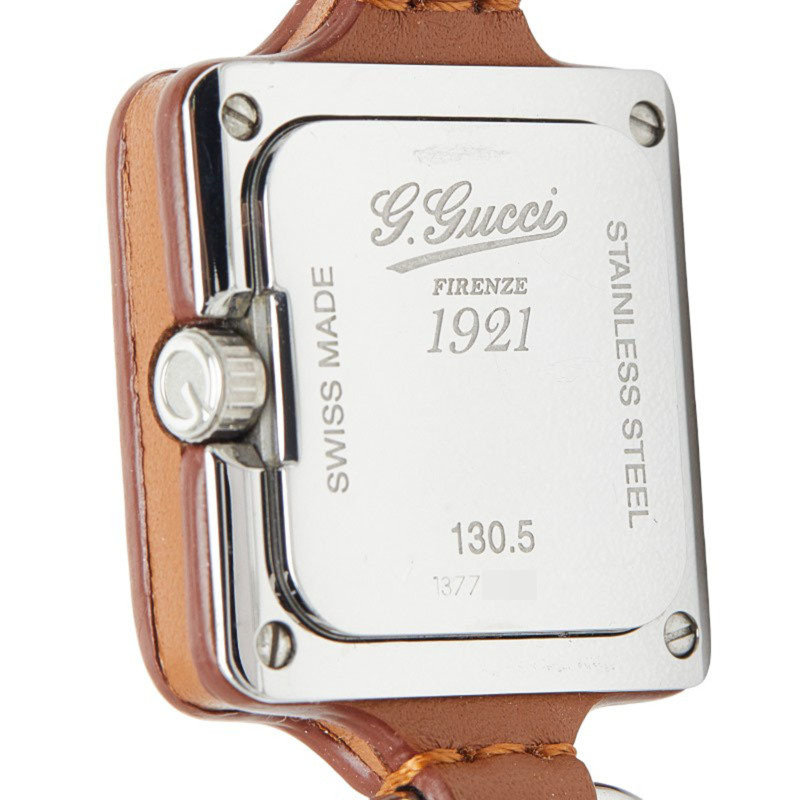 Gucci 女士腕錶,130.5毫米石英機芯,白色錶盤,不鏽鋼錶殼,皮革錶帶-3