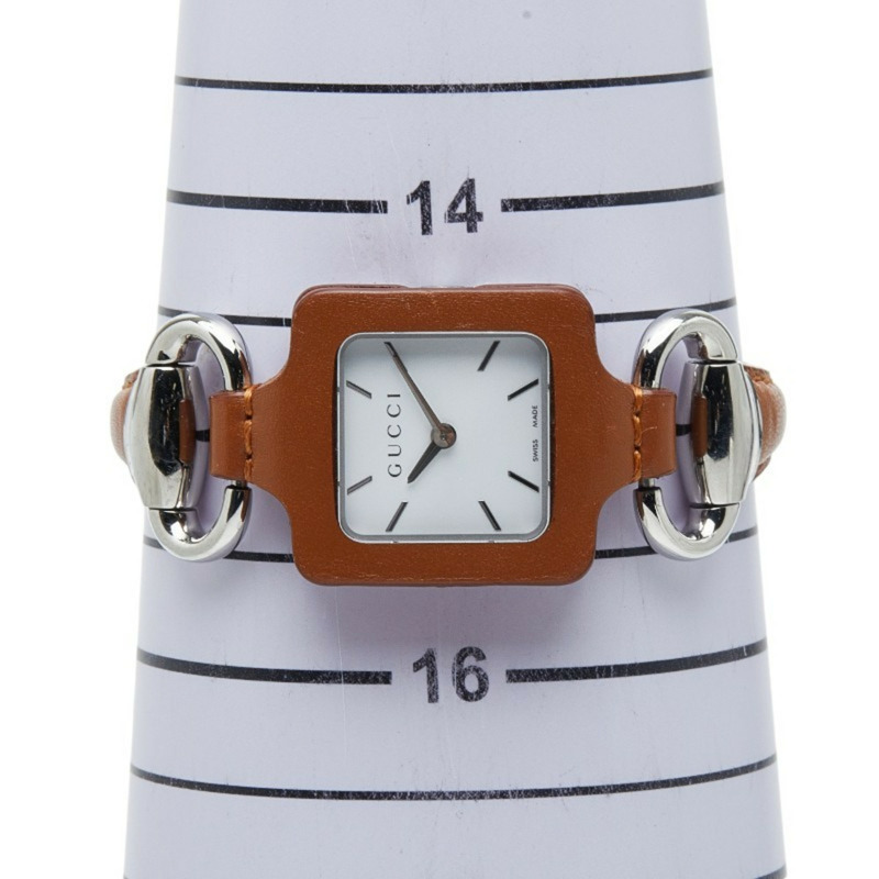 Gucci 女士腕錶,130.5毫米石英機芯,白色錶盤,不鏽鋼錶殼,皮革錶帶-6