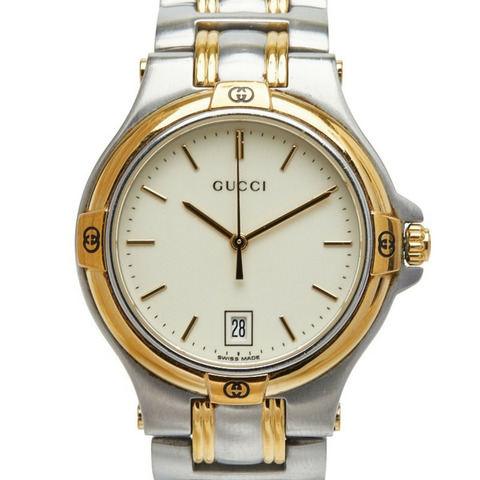 Gucci 男士腕錶，9040M 石英機芯，米色錶盤，不鏽鋼鍍層
