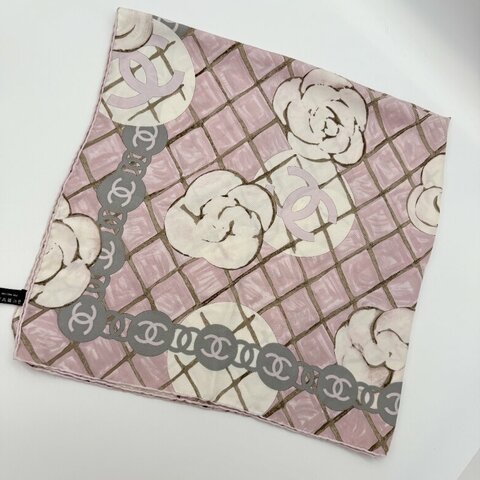 CHANEL 香奈兒 粉色 山茶花 絲巾 大方巾 圍巾 披肩