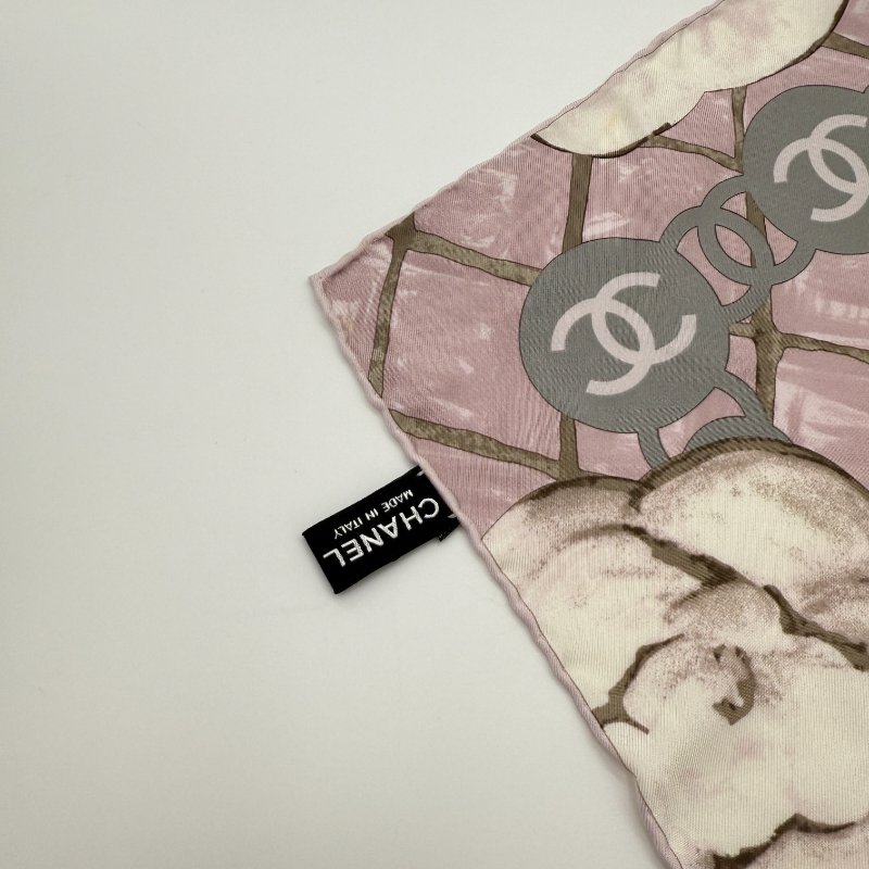 CHANEL 香奈兒 粉色 山茶花 絲巾 大方巾 圍巾 披肩-4