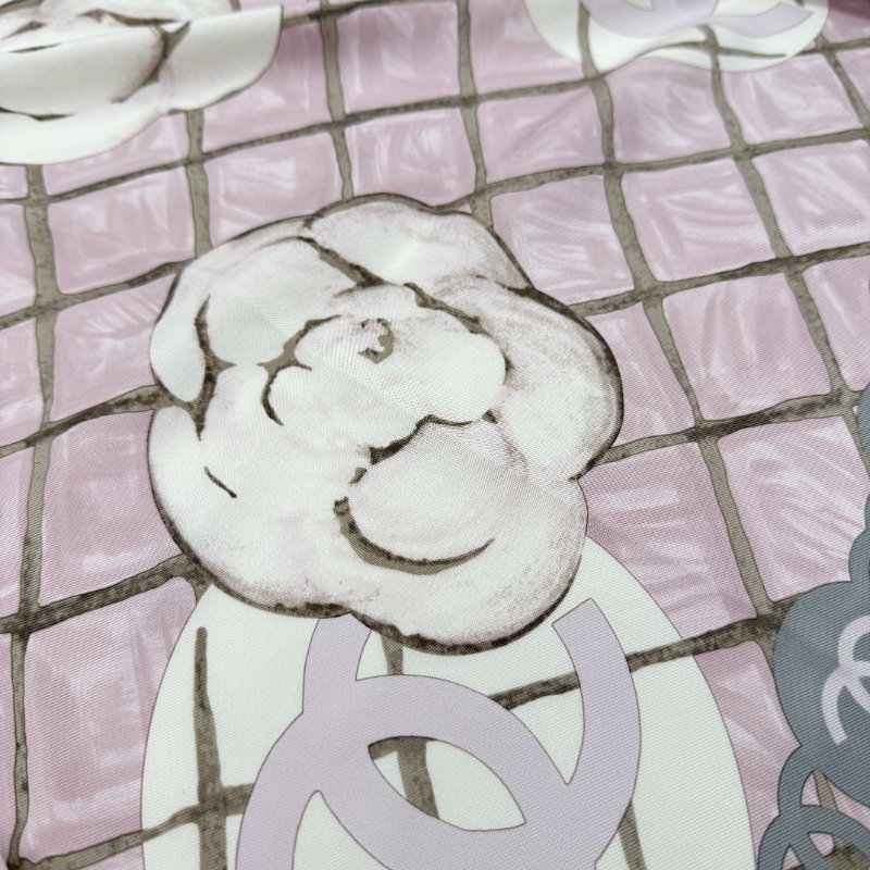 CHANEL 香奈兒 粉色 山茶花 絲巾 大方巾 圍巾 披肩-6