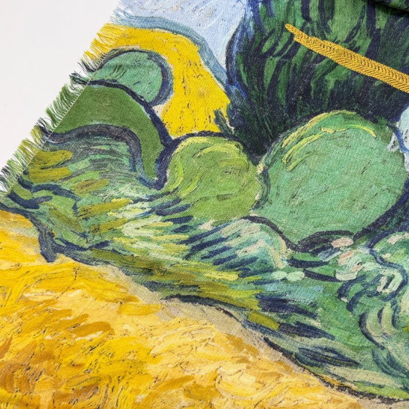 LOUIS VUITTON 路易威登 x 梵谷 麥田與柏樹Wheat Field with Cypresses 刺繡Logo 140cm 大方巾 圍巾 披肩 掛畫-0