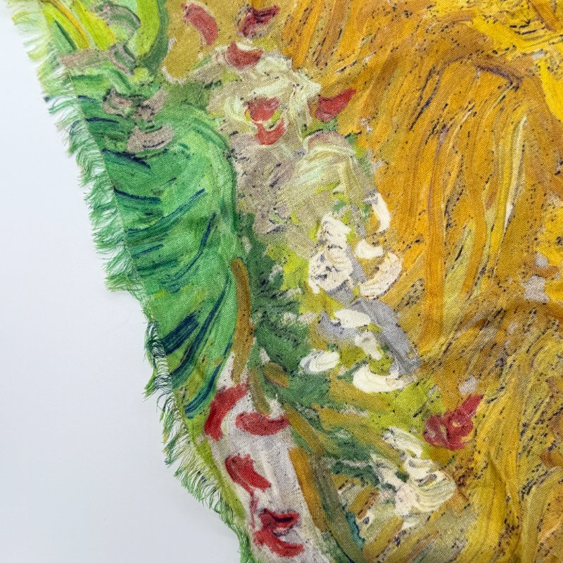 LOUIS VUITTON 路易威登 x 梵谷 麥田與柏樹Wheat Field with Cypresses 刺繡Logo 140cm 大方巾 圍巾 披肩 掛畫-1