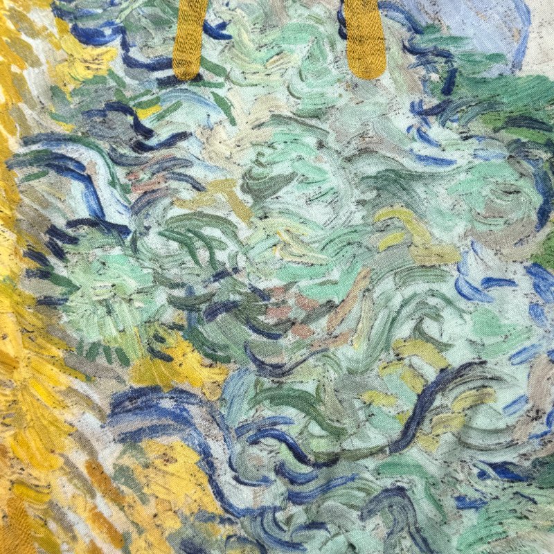 LOUIS VUITTON 路易威登 x 梵谷 麥田與柏樹Wheat Field with Cypresses 刺繡Logo 140cm 大方巾 圍巾 披肩 掛畫-5