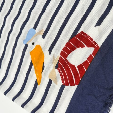 Kate Spade New York 凱特絲蓓 Percy on a Stripe 條紋 色調紡織 鵜鶘貼飾 長形 絲巾