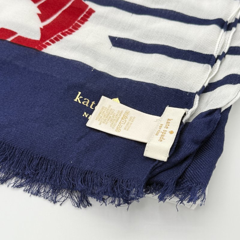 KATE SPADE NEWYORK 凱特絲蓓 Percy on a Stripe 條紋 色調紡織 鵜鶘貼飾 長形 絲巾-3
