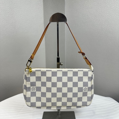 98新 路易威登/Louis Vuitton Mini Pochette白色棋盤格腋下手提包麻將包22x3x14cm
