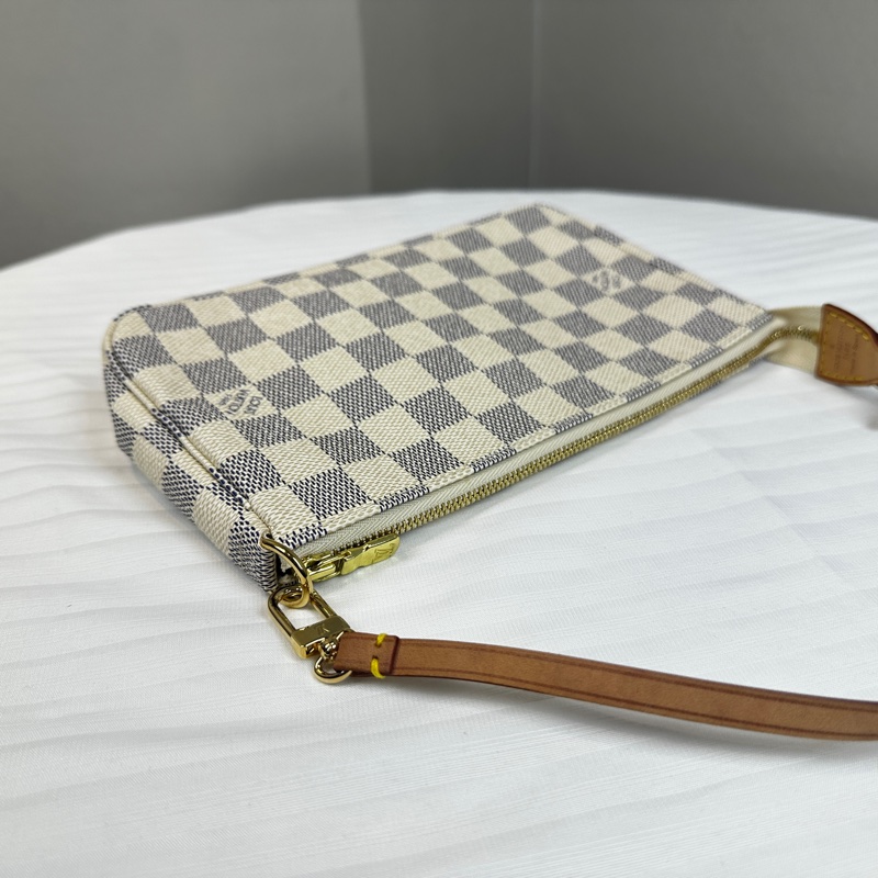 98新 路易威登/Louis Vuitton Mini Pochette白色棋盤格腋下手提包麻將包22x3x14cm-2