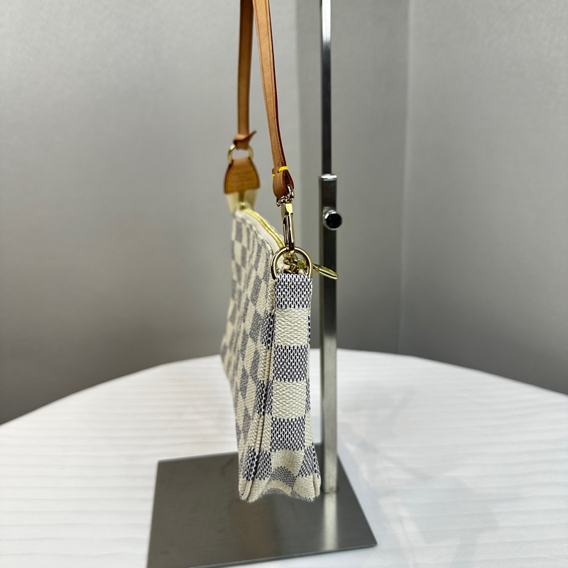 98新 路易威登/Louis Vuitton Mini Pochette白色棋盤格腋下手提包麻將包22x3x14cm-3