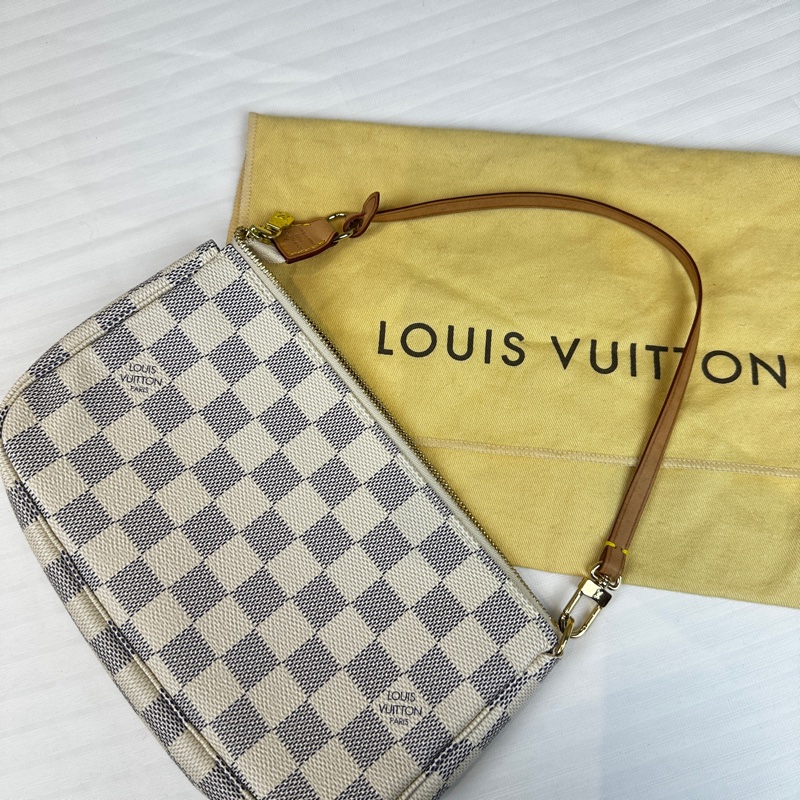 98新 路易威登/Louis Vuitton Mini Pochette白色棋盤格腋下手提包麻將包22x3x14cm-10