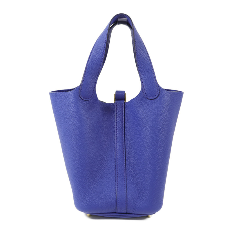 HERMES Clemence皮革Picotin PM金扣手挽袋Bleu Electrique-1