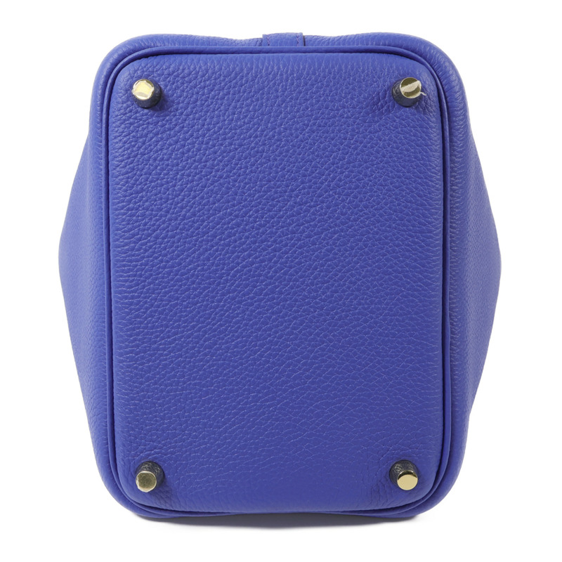 HERMES Clemence皮革Picotin PM金扣手挽袋Bleu Electrique-3