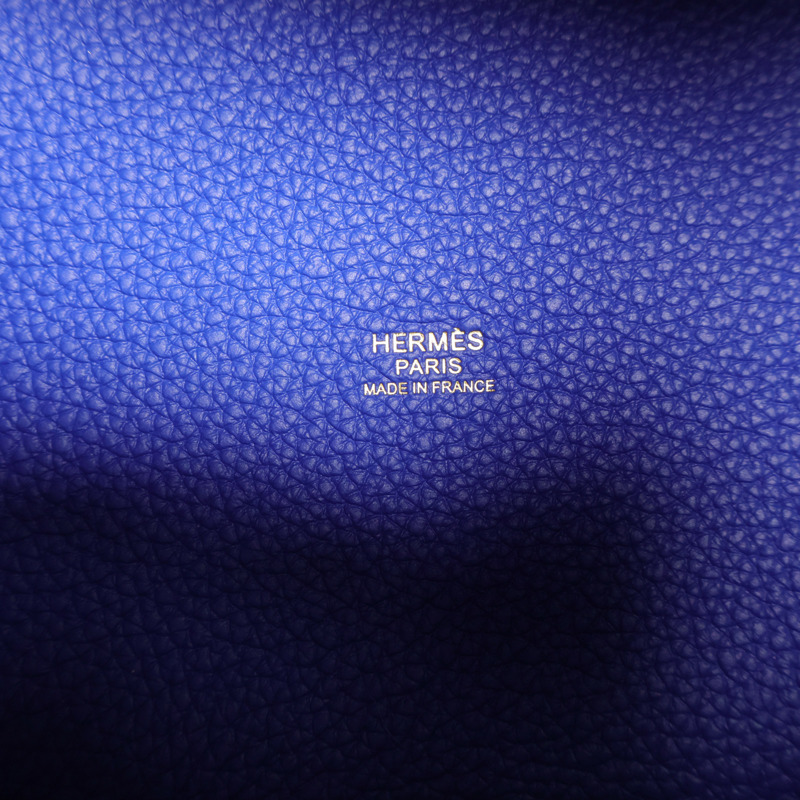 HERMES Clemence皮革Picotin PM金扣手挽袋Bleu Electrique-5
