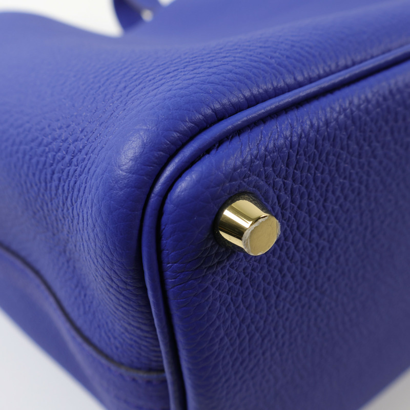 HERMES Clemence皮革Picotin PM金扣手挽袋Bleu Electrique-10