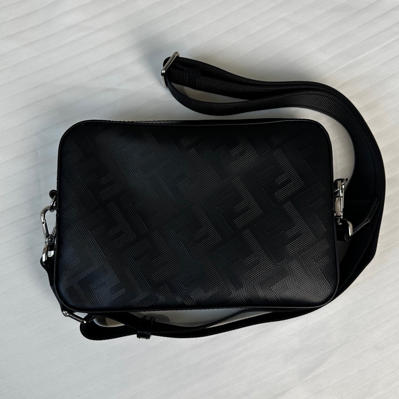 99新 芬迪/Fendi Diagonal Camera Case 男士相機包黑色皮革 22x4.5x15cm-11