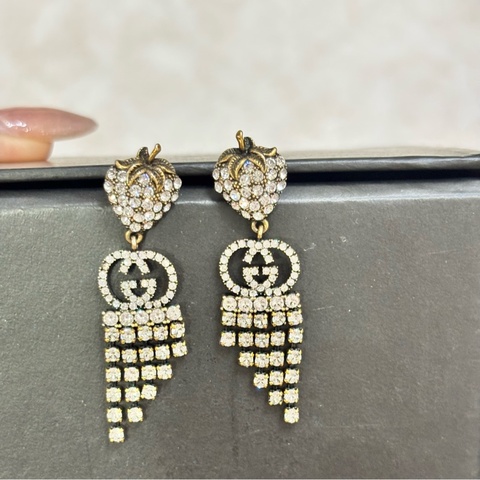 Gucci 草莓水鑽垂墜耳環