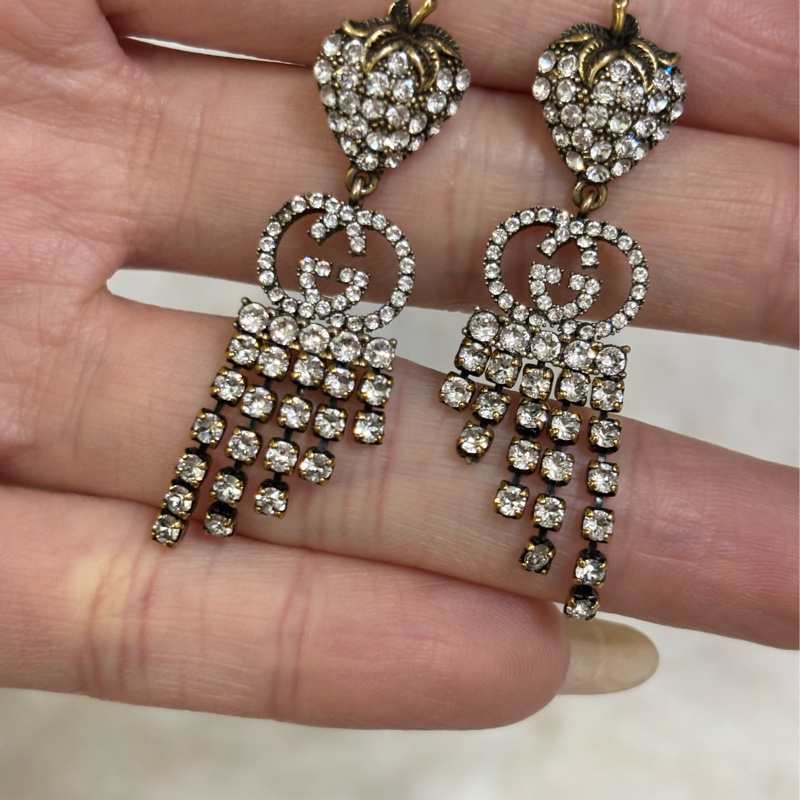 Gucci 草莓水鑽垂墜耳環-2