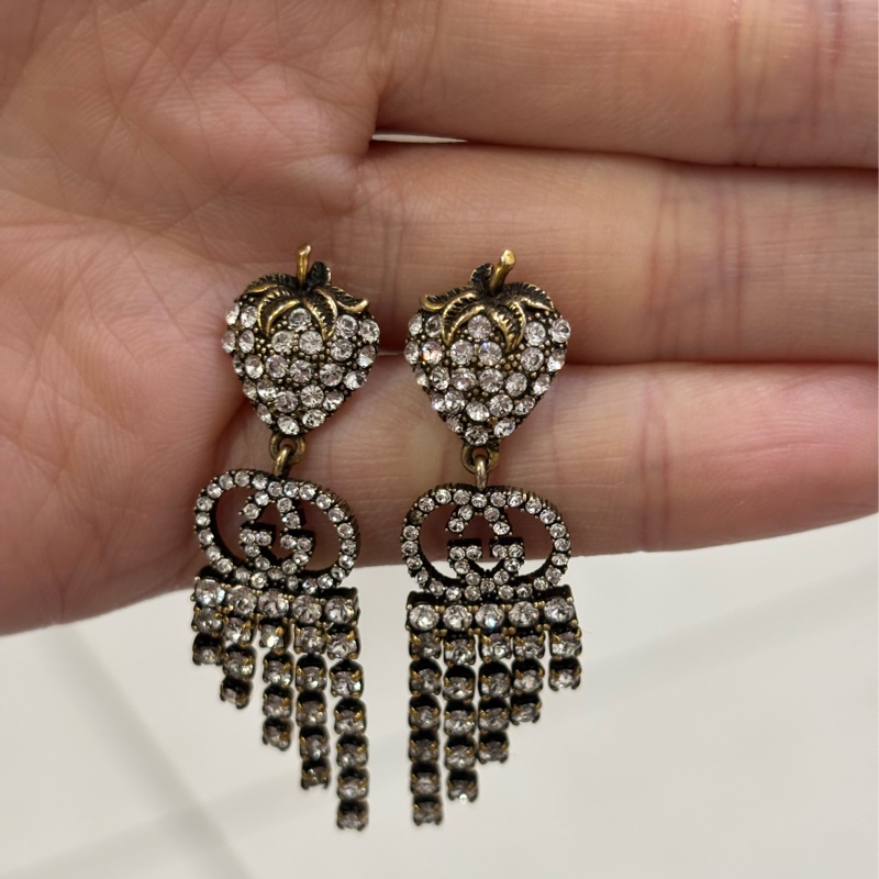 Gucci 草莓水鑽垂墜耳環-3