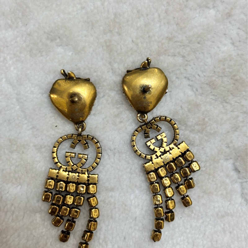 Gucci 草莓水鑽垂墜耳環-4