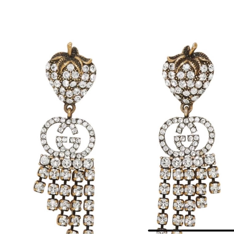 Gucci 草莓水鑽垂墜耳環-9