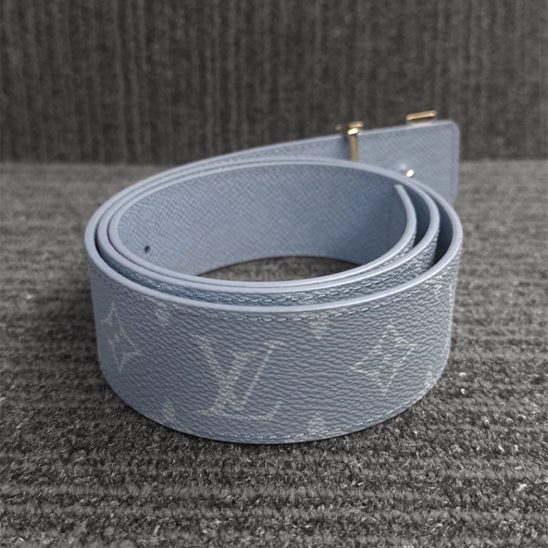 【LOUIS VUITTON LV 路易威登】INITIALES 淡藍色 MONOGRAM帆布 雙面皮帶(下單前須先私訊)-1