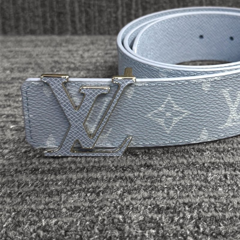 【LOUIS VUITTON LV 路易威登】INITIALES 淡藍色 MONOGRAM帆布 雙面皮帶(下單前須先私訊)-3