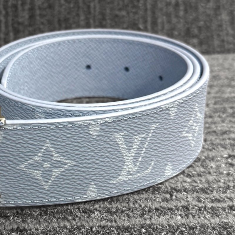 【LOUIS VUITTON LV 路易威登】INITIALES 淡藍色 MONOGRAM帆布 雙面皮帶(下單前須先私訊)-4